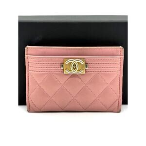 Chanel Metallic Quilted Boy Card Holder Pink*FULL INCLUSION*original COA CARD